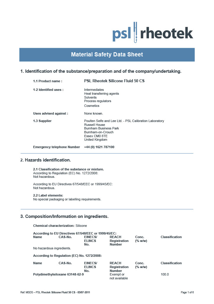 PSL Rheotek Silicone Bath Fluid 50 cSt